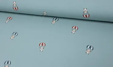 Jersey Stoff Meterware - Fallschirm Bärchen Dunstblau