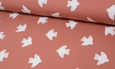 French Terry Stoff - Sommersweat Lovely Birds Coral