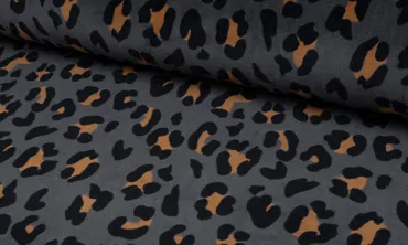Nicky Plüsch Stoff gemustert - Big Leoprint Dunkelgrau