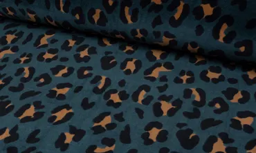 Nicky Plüsch Stoff gemustert - Big Leoprint Petrol