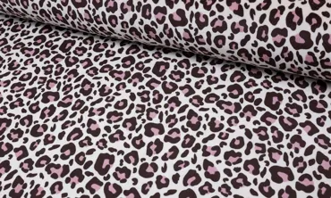 Nicky Plüsch Stoff gemustert - Leoprint Ecru Rosa