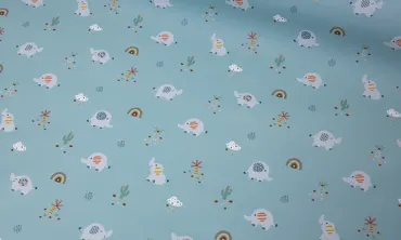 Regenjackenstoff - süsse Elefanten Dunstblau