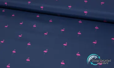 Badeanzugstoff nicht elastisch - Tiny Flamingos Dunkelblau