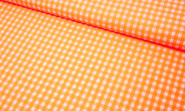 Seersucker Baumwollmix Karos - Neon Orange Weiss