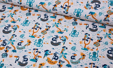 Jersey Stoff Meterware - Bunte Piratenwelt