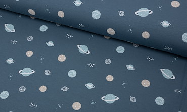 Jersey Stoff Meterware - Traumwelt Weltall Jeansblau