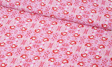 Viskose Meterware - Retro Vögelchen Rosa