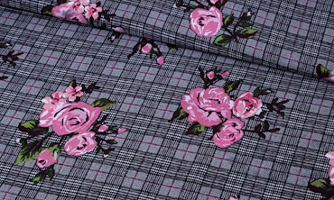Viskose Stoff - Vintage Roses Karo