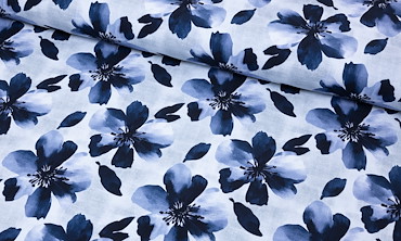 French Terry Stoff - Blütenzauber Indigo