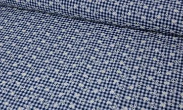 Baumwolle Stickerei Daisy Check Navy